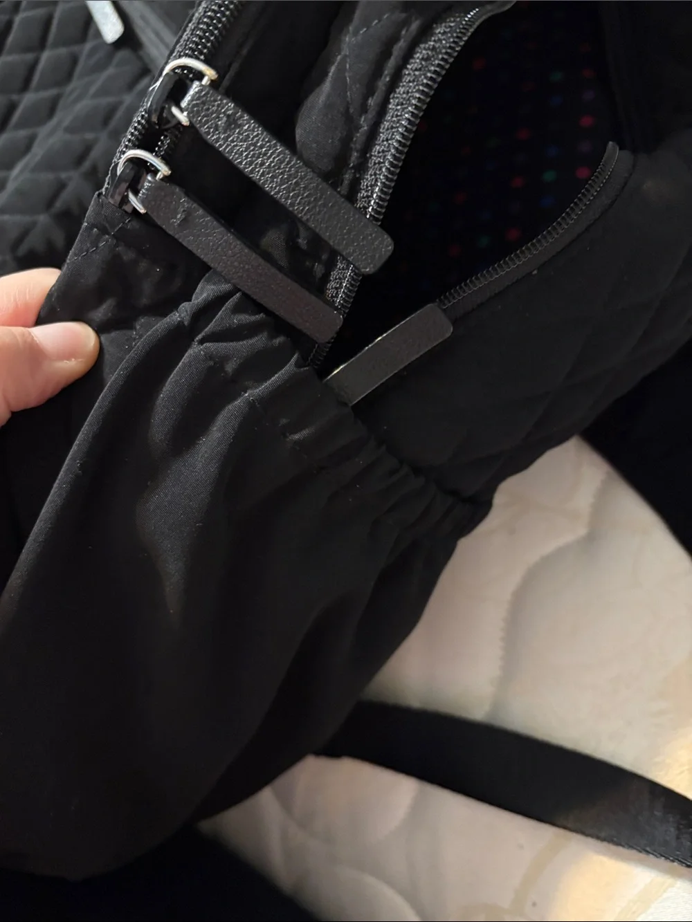 Vera Bradley Black Quilted Backpack with Polka Dot Trim